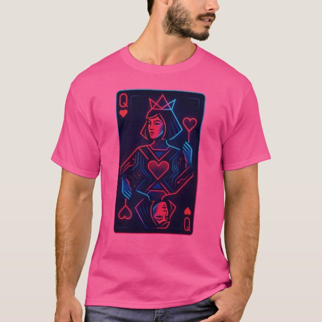 Neon Queen of Hearts - Retro-Futurist Synthwave T Shirt (Framsida)