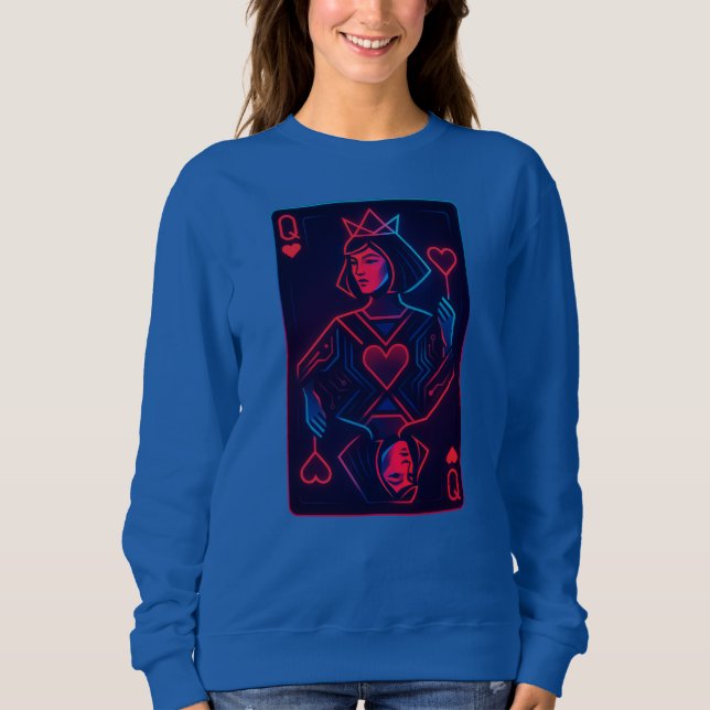 Neon Queen of Hearts - Retro-Futurist Synthwave T Shirt (Framsida)