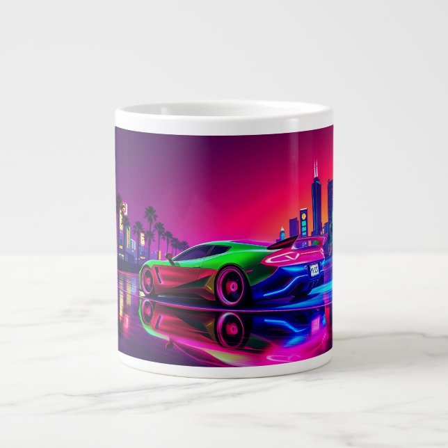 Neon Racer Mugg - 80-sekunders Retro-Futuristiska- Jumbo Mugg (Framsidan)
