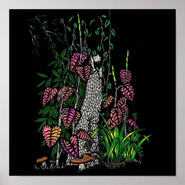 Neon Rain Forest Impressionist Färg Art Skriv ut Poster (Framsidan)