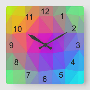 Neon Rainbow Fyrkantig Klocka