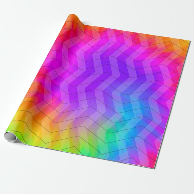 Neon Rainbow Herringbone Gift Bag Presentpapper (Utrullad)