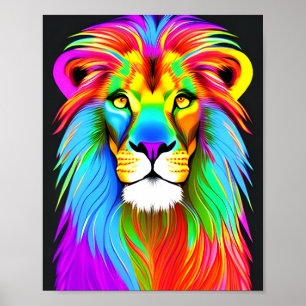 Neon Rainbow Lejon Poster