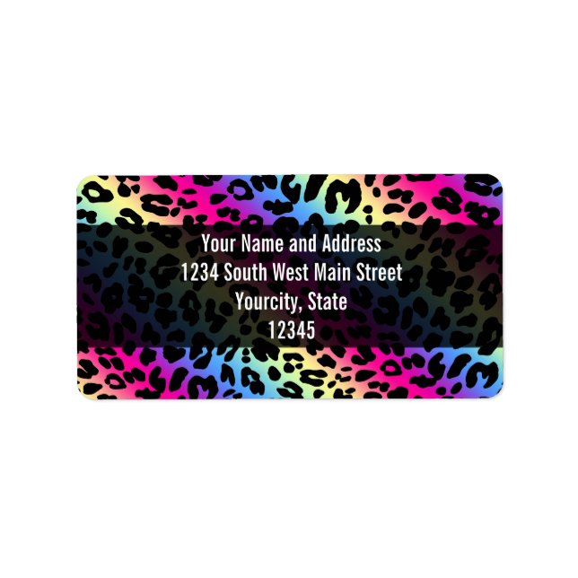 Neon Rainbow Leopard Mönster Skriv ut Adressetikett (Framsidan)