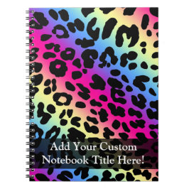 Neon Rainbow Leopard Mönster Skriv ut Anteckningsbok Med Spiral