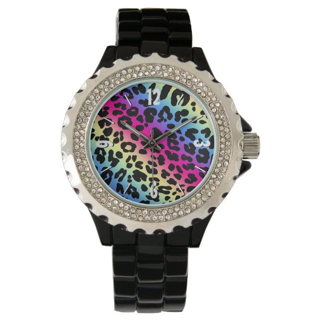 Neon Rainbow Leopard Mönster Skriv ut Armbandsur (Framsida)