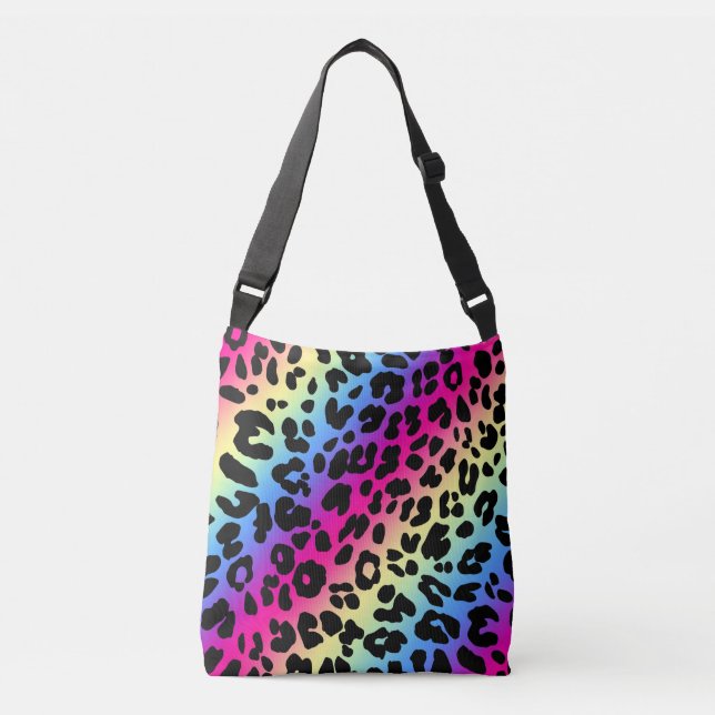 Neon Rainbow Leopard Mönster Skriv ut Axelväska (Framsida)