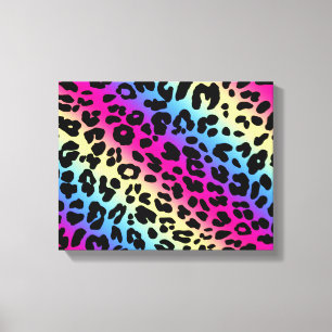 Neon Rainbow Leopard Mönster Skriv ut Canvastryck