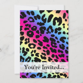 Neon Rainbow Leopard Mönster Skriv ut Inbjudningar