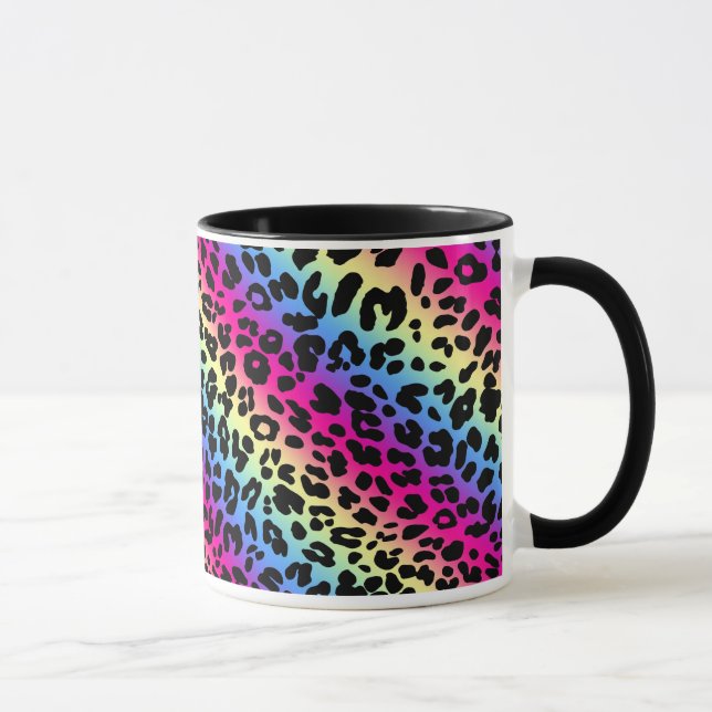 Neon Rainbow Leopard Mönster Skriv ut Mugg (Höger)