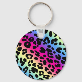 Neon Rainbow Leopard Mönster Skriv ut Nyckelring