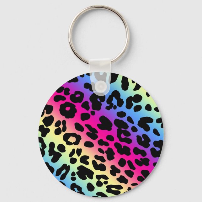 Neon Rainbow Leopard Mönster Skriv ut Nyckelring (Framsida)