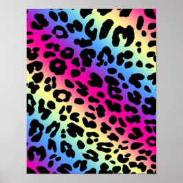Neon Rainbow Leopard Mönster Skriv ut Poster