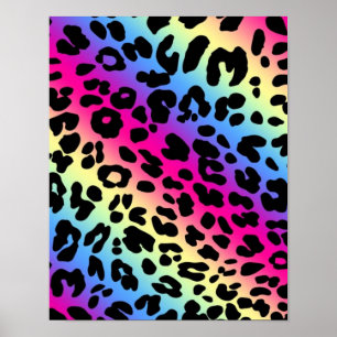 Neon Rainbow Leopard Mönster Skriv ut Poster