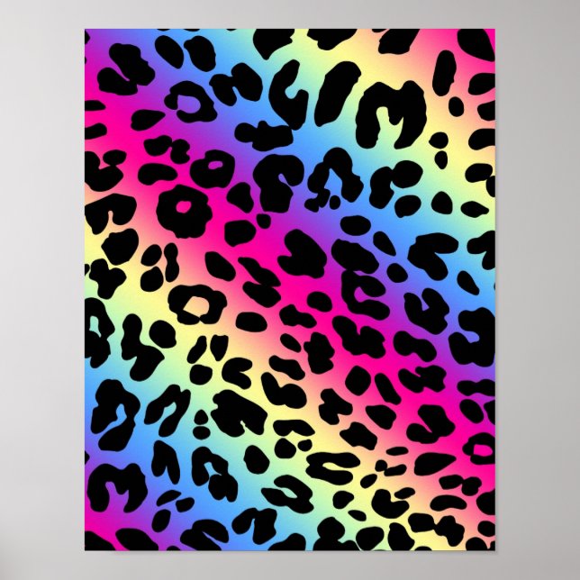 Neon Rainbow Leopard Mönster Skriv ut Poster (Framsidan)