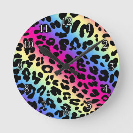 Neon Rainbow Leopard Mönster Skriv ut Rund Klocka