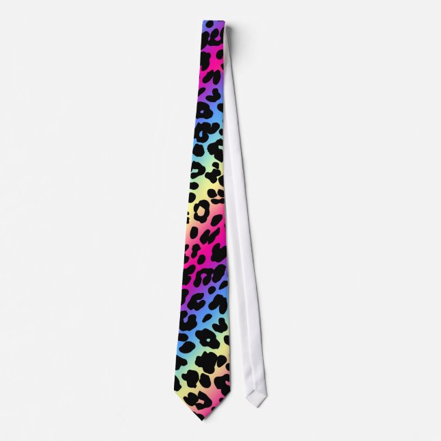 Neon Rainbow Leopard Mönster Skriv ut Slips (Framsida)