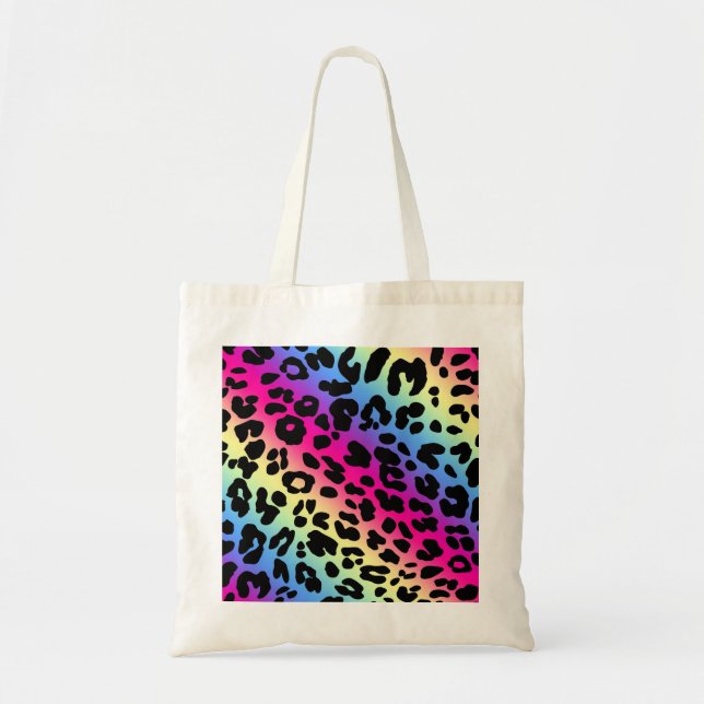 Neon Rainbow Leopard Mönster Skriv ut Tygkasse (Framsidan)