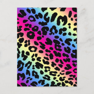 Neon Rainbow Leopard Mönster Skriv ut Vykort