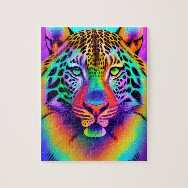 Neon Rainbow Leopard Pussel (Vertikal)