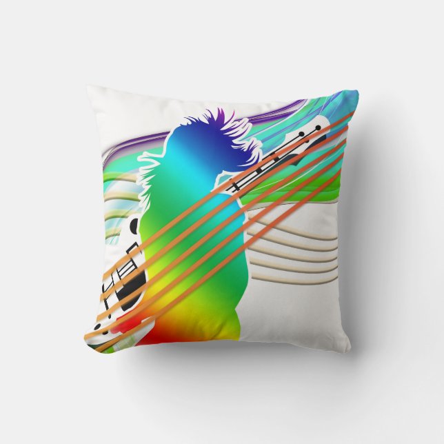 Neon Rainbow Person med Guitar Dekorativ kudde (Framsida)
