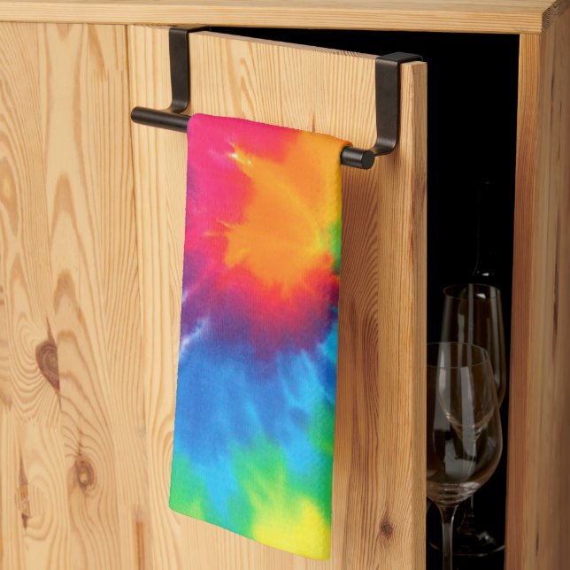 Neon Rainbow Retro Tie Dye Design Kökshandduk (Thirds Fold)
