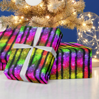 Neon Rainbow Shimmer Stripes Presentpapper