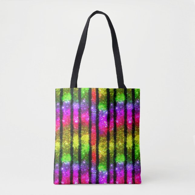 Neon Rainbow Shimmer Stripes Tygkasse (Framsida)