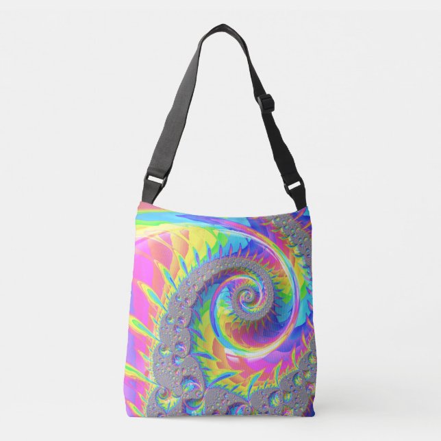 Neon Rainbow Spiral Fractal Abstrakt Digital Art Axelväska (Framsida)