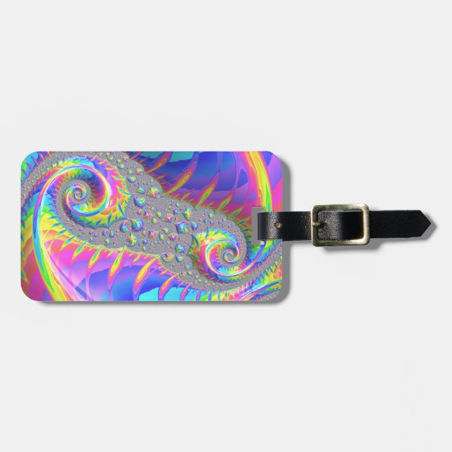 Neon Rainbow Spiral Fractal Abstrakt Digital Art Bagagebricka (Horisontell Framsida)