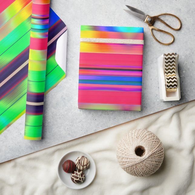 Neon Rainbow Stripe Wrapping Papper Presentpapper (Hantverk)