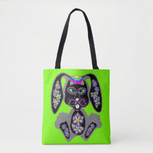 Neon Rainbow Sugar Skull Bunny Tygkasse