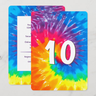 Neon Rainbow Tie Dye 10: e födelsedagsinbjudan Inbjudningar