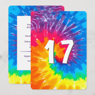 Neon Rainbow Tie Dye 17: e födelsedagsinbjudan Inbjudningar