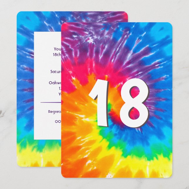 Neon Rainbow Tie Dye 18: e födelsedagsinbjudan Inbjudningar (Fram/baksida)