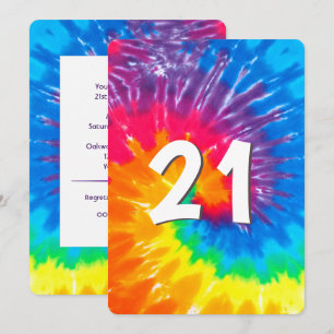 Neon Rainbow Tie Dye 21: a födelsedagsinbjudan Inbjudningar