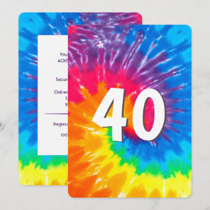 Neon Rainbow Tie Dye 40: e födelsedagsinbjudan Inbjudningar