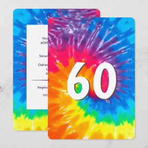 Neon Rainbow Tie Dye 60: e födelsedagsinbjudan Inbjudningar