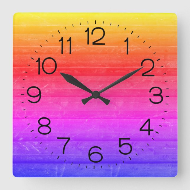 Neon Rainbow Wood Mönster Fyrkantig Klocka (Framsida)