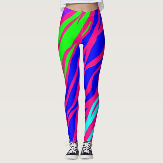 Neon Rainbow Zebra Leggings (Framsida)