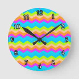 Neon Rainbow Zigzag Rund Klocka