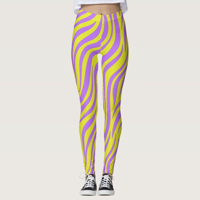 Neon Rand Skriv ut legeringar med Vågigt Linjer Leggings (Framsida)