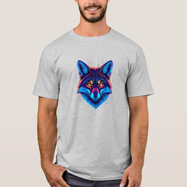 Neon Räv Ansikte – Levande Lysande Design T Shirt (Framsida)