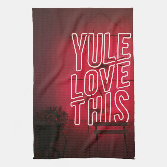 Neon Red Yule Kärlek Det här köket Kökshandduk (Vertikal)