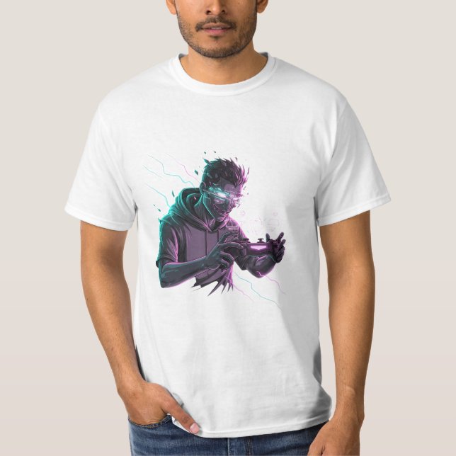 Neon Reflex Digital Gamer Energy Art T Shirt (Framsida)