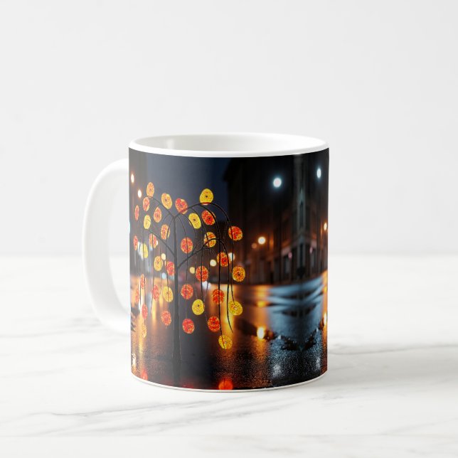 Neon Regn Stadsljus Kaffemugg (Framsida vänster)