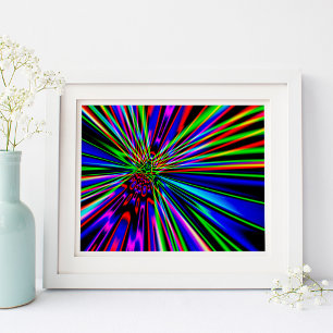 Neon Regnbågs Explosion Abstrakt Digital Konst Poster