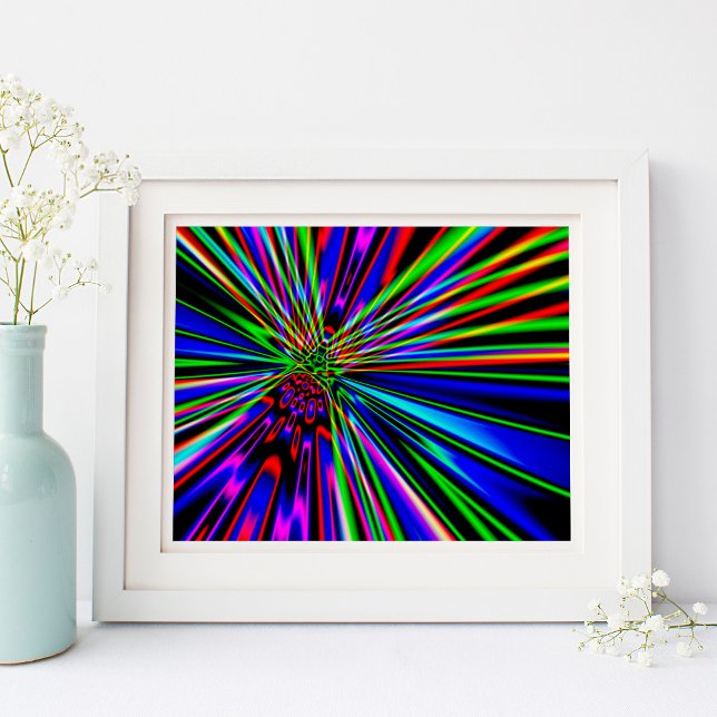 Neon Regnbågs Explosion Abstrakt Digital Konst Poster (Neon Rainbow Explosion Abstract Digital Art)