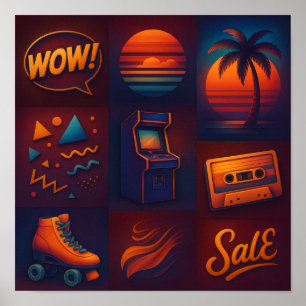 Neon Retro 80-tals Popkultur Collage Konsttryck Poster