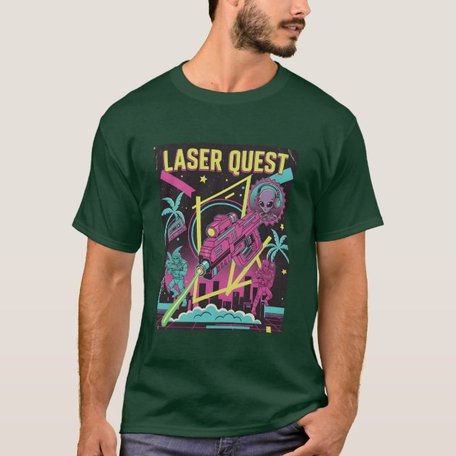 Neon Retro 90 Laser Space Battle gift T Shirt (Framsida)
